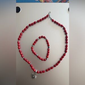 Handmade Coral Necklace and Bracelet Set